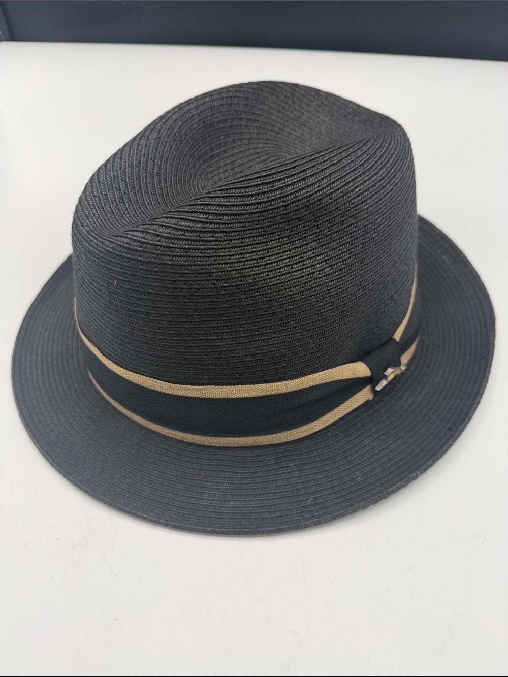 Tommy Bahama Black Straw Fedora with Tan Trim